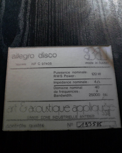 Art et Acoustique Appliquee Allegro Disco 